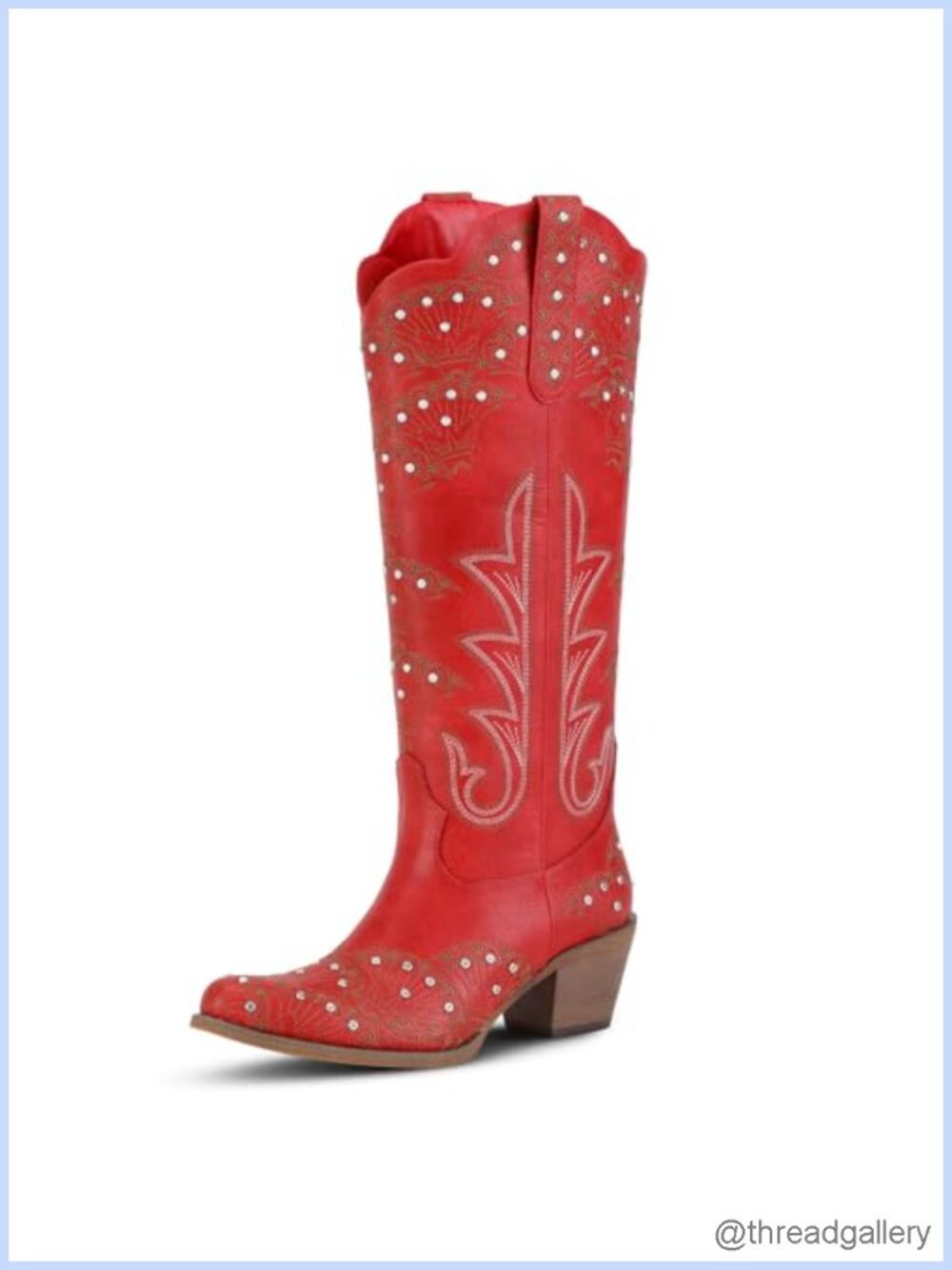 Western Rhinestone Cowboy Boots Knee High Pull-On Embroidered Faux Leather